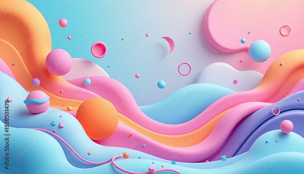 Poster modern abstract background in pastel tones with floating 3d shapes for homepage design