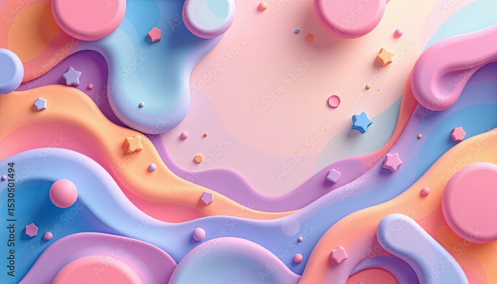 Poster modern abstract background in pastel tones with floating 3d shapes for homepage design