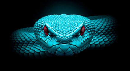 Fototapeta premium Blue viper snake with red eyes snake reptile animal wildlife nature serpent predator danger deadly
