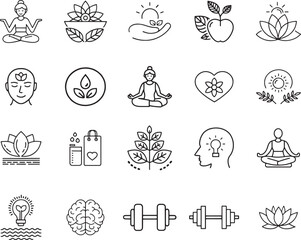 Wellness & Self-Care Line Icons  Mental Health, Fitness, Relaxation Vector Set