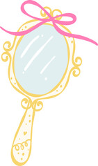 Vintage handheld mirror with ornate frame in pastel kawaii hand-drawn styl