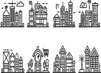 Obraz premium Urban Landscape and Smart City Line Icons