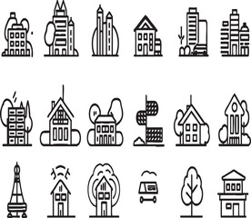 Fototapeta premium Real Estate and City Buildings Line Icons