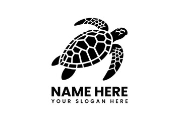 Fototapeta premium Detailed sea turtle silhouette vector logo with ornate shell patterns representing ocean conservation efforts