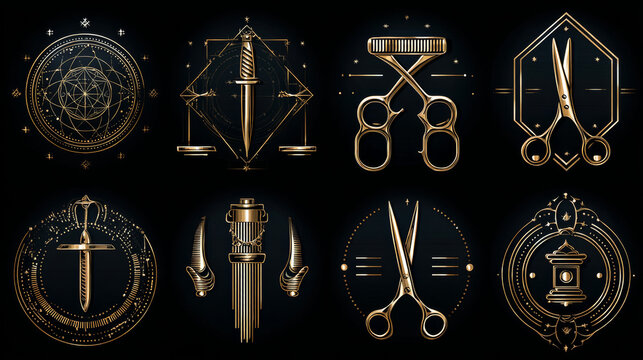 Illustrations set of different barber shop tools. Symbols for badges and labels. Barber shop and hair salon for man badge vector