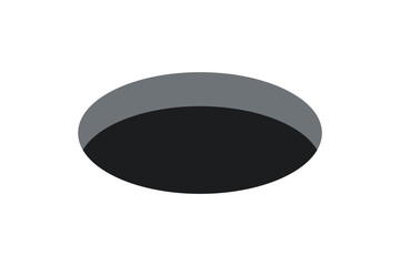 Golf field hole for ball. Rabbit or mouse round hole in ground. 3d perspective circle icon. Vector illustration isolated on white background.