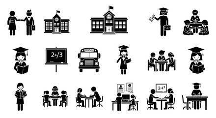 Simple Pictograms Illustrating Education, School, and Learning