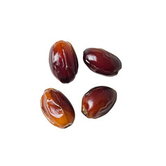 Four Medjool Dates CloseUp View of Sweet Rich Fruit isolated on transparent background