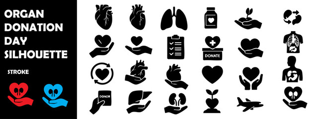 Organ Donation Day Silhouette Vector Set – Humanitarian Support, Healthcare Awareness, and Medical Campaign Graphics