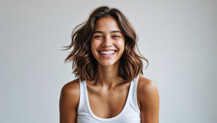 Attractive young woman with a genuine smile posing joyfully for portrait photography