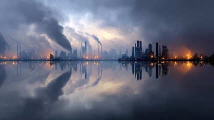 Naklejka premium Industry metallurgical plant dawn smoke smog emissions bad ecology. Concept of air pollution in the city. Call for urgent action to protect the environment.