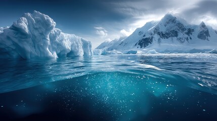 Antarctic Iceberg Landscape Underwater View
