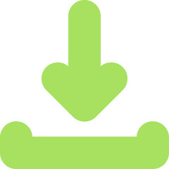 A hand-drawn download arrow with a bottom box element. Useful for illustrating file downloads or save actions in digital designs.