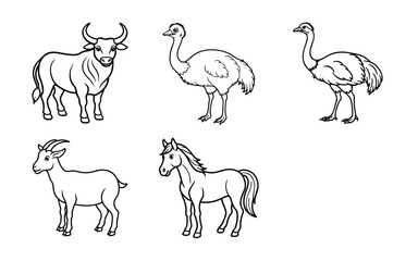 animal line art silhouette set on white backgrounds 