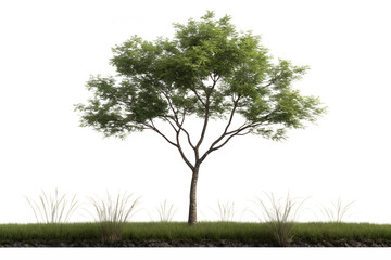 Fototapeta premium Green Tree with Grass, on White Background