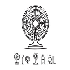 black and white line art of table fan