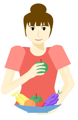 Woman maintain their health by eating fruits