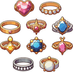 いろんな種類の指輪のイラスト
