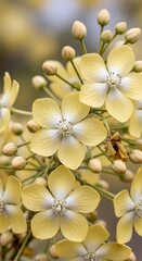 Delicate yellow flowers with white centers blooming in the sunlight