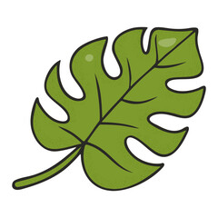 Monstera leaf illustration features rich green color and intricate details, perfect for nature inspired designs, botanical themes, and creative projects. Vector art