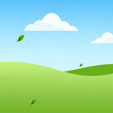 Serene green hills landscape under a blue sky with fluffy clouds