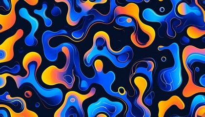 Vibrant funky liquid shapes with colorful gradients - blue, orange and yellow bubbly blobs squiggling