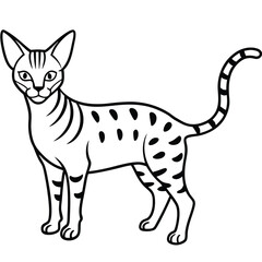 Savannah cat silhouette line art elegant white background