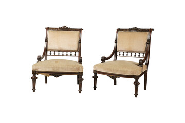 antique chair isolated on white  Antique French Louis XVI Style Carved Solid Walnut Salon Occasional Armchair