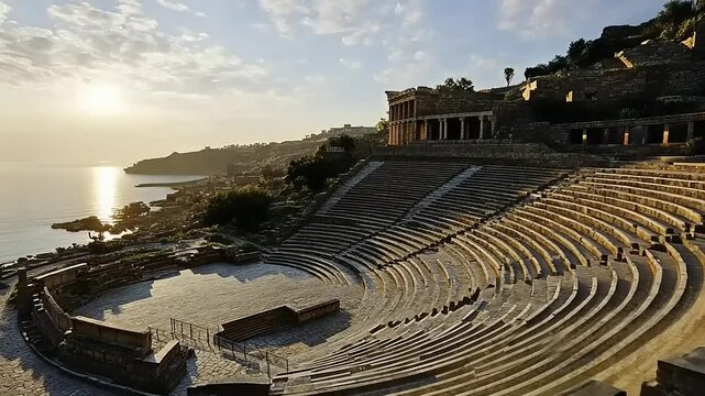 Ancient Theatre by the Sea: A Majestic Sunset View