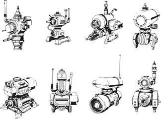 Mechanism set, retro, vintage, steampunk, cyberpunk, decorative elements. Ideal design for social media, cover, banner, flyer, music, ads.