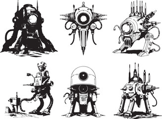 Mechanism set, retro, vintage, steampunk, cyberpunk, decorative elements. Ideal design for social media, cover, banner, flyer, music, ads.