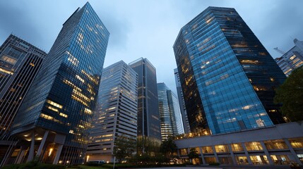 Skyscrapers stand tall during twilight business finance investment concept. AI generated