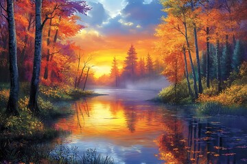 Obraz premium sunset over the river