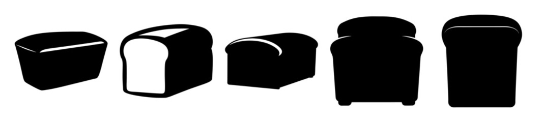 Collection of Five Loaves of Bread Silhouettes on a White Background