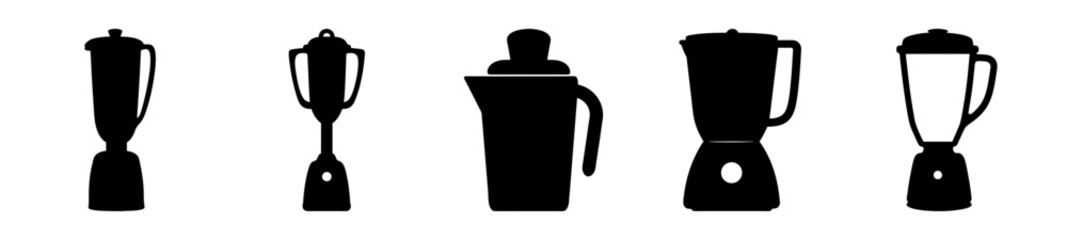 Five Different Types of Blender Designs Illustrated in Black Silhouette Images