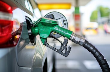 Gray Car Refueling At Gas Station