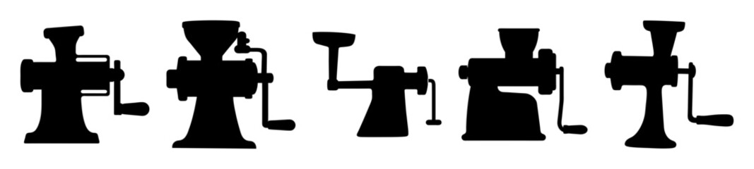 Silhouette of vintage kitchen appliance, showcasing oldfashioned handoperated food processing