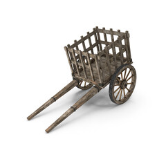 Medieval wooden cart isolated on transparent background