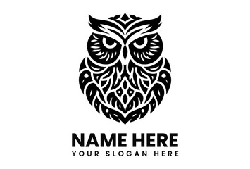 Stylized black silhouette of a wise owl with prominent eyes and sharp features, ideal for educational or nature themes. Animal concept