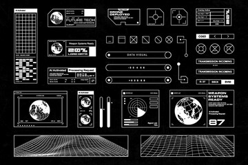 Futuristic streetwear cyberpunk interface element technology graphic vector design template	