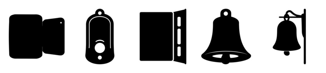 Stylized Black and White Vector Icons of Mobile Phone, Remote, and Bells