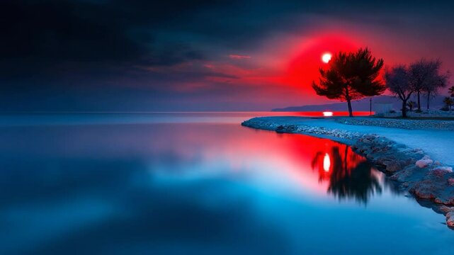 Serene Sunset Reflection on Calm Waters