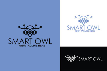 Smart owl eyes technology cyber security defense protection brilliant intelligent future spy logo design vector illustration	