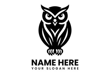 Stylized black silhouette of a wise owl with prominent eyes and sharp features, ideal for educational or nature themes. Animal concept