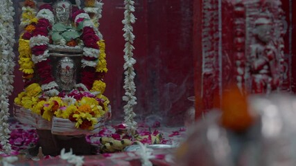 Varanasi, Uttar Pradesh, India-24th February 2025- Close high speed shot of a shiv ling in shiva temple of Varanasi in Uttar Pradesh.