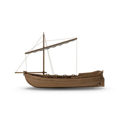 Medieval wooden lifeboat isolated on transparent background