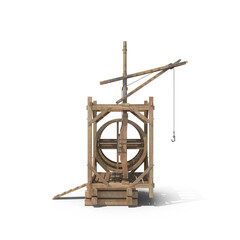 Medieval mechanical crane isolated on transparent background