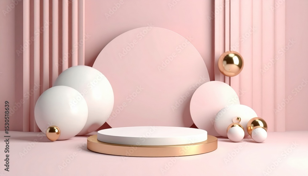 Poster Stylish minimalist display setup studio 3d render soft pink background eye-level view modern design concepts