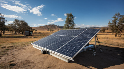 Eco-friendly solar panel kit laid out on a flat surface with a rural setting and clear skies