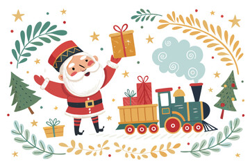 Christmas Decorative Banner with Funny Santa Claus – Festive Vector Illustration, Holiday Background for Greeting Cards, Web Banners, Posters, Social Media, and Winter Celebration Design

